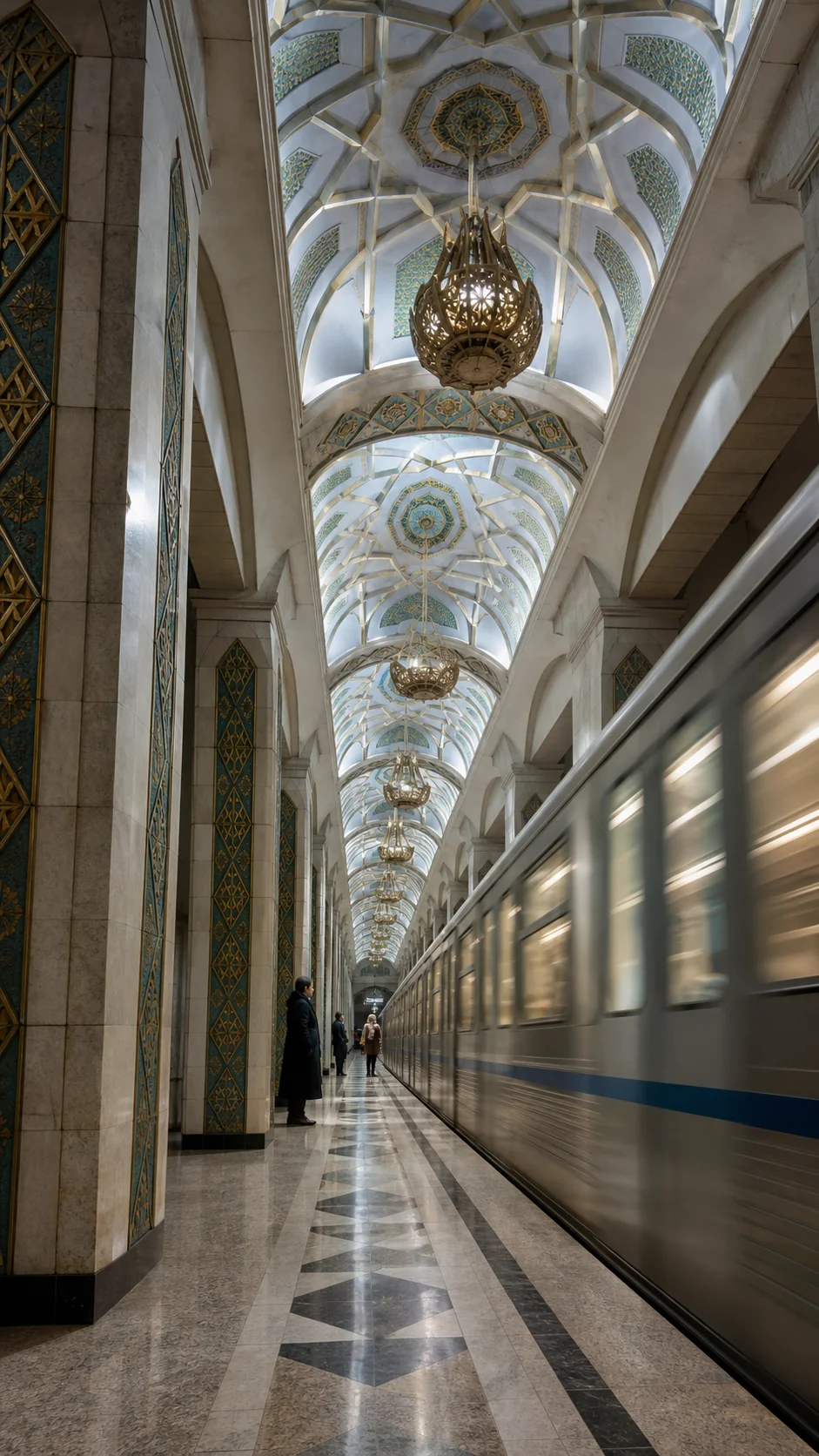 The decorated interior of a Tashkent Metro station